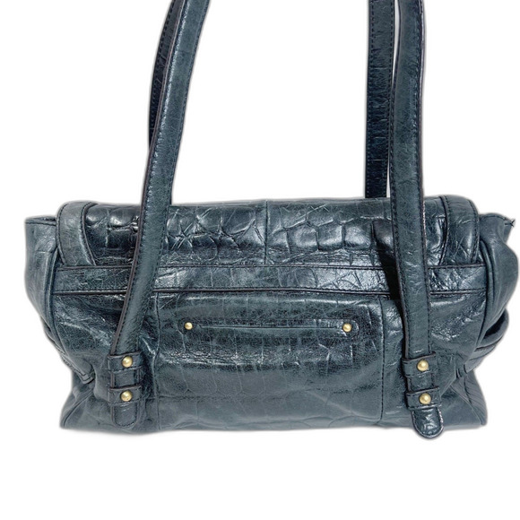 B. Makowsky Black Leather Crocodile Embossed Shoulder Bag Purse - Picture 3 of 10